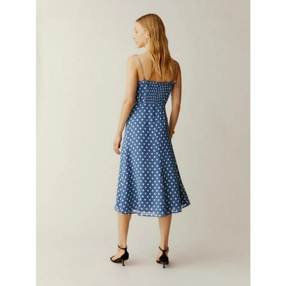 💕REFORMATION💕 Juliette Dress ~ Lazuli Blue Polka Dot Print 6 - Picture 4 of 14
